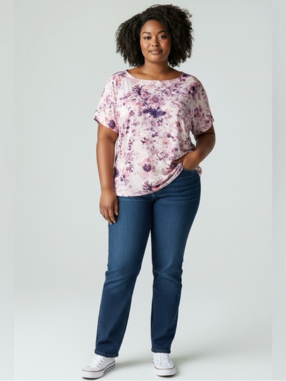 Ava & Viv Short Sleeve Floral Blouse // Pink & Purple // 4X